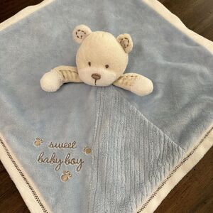 Carters Sweet Baby Boy Blue‎ Cream BEAR LOVEY Rattle Satin Back Security Paw